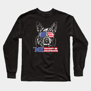 Merica Australian Cattle Dog American Flag Sunglasses Long Sleeve T-Shirt